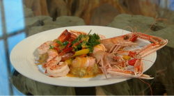 Wolfgang Puck’s langoustines with charred aubergine and red Thai curry on Saturday Kitchen