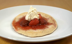 Laila and Neil’s pancake with strawberries dessert on Celebrity Masterchef