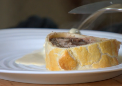 The Hairy bikers Pork Wellington with black pudding and creamy apple sauce