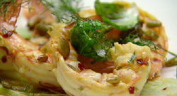 Anastasia’s pernod tarragon prawns with fried fennel pesto on  Masterchef Australia