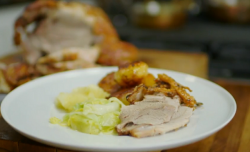 James Martin slow roast pork with apple sauce and hispie cabbage on Saturday Kitchen