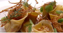 Matt’s roasted carrot tortellini with leeks and butter sauce vegetarian dish on Masterchef ...