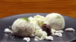 Theresa’s yoghurt rosemary snowball with chocolate raspberry balls dessert on Masterchef A ...