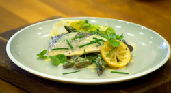 Shaun Rankin sea bass with asparagus on Meet What You Eat