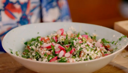 Cauliflower tabbouleh recipe on Eating Well with Hemsley + Hemsley