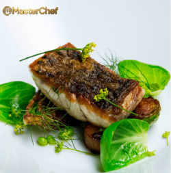 Matt’s crispy skin barramundi fish dish with prawn broth on Masterchef Australia