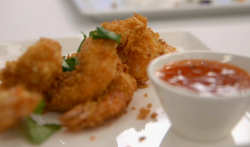 jimmy Osmond’s deep friend coconut shrimps with orange dipping sauce starter on Celebrity  ...