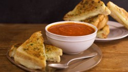 Rachael Ray’s Spicy Tomato Soup and Garlic Bread Grilled Cheese Sandwiches