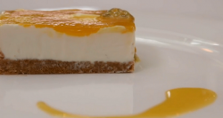 Louise’s passion-fruit with white chocolate cheesecake on Celebrity Masterchef