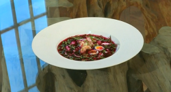 Olia Hercules Polish cold beetroot soup on Saturday Kitchen