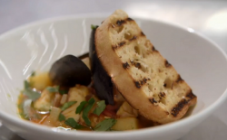 Alexis seafood stew on Celebrity Masterchef UK