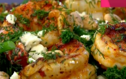 Sabrina Ghayour’s Persian summer salad with king prawns and feta cheese on The Saturday Show