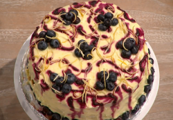 Pamela’s banting cake with blueberry, courgettes and cassis  on Bakeoff Extra Slice