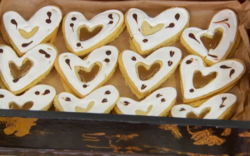 Candice’s salted caramel, chocolate iced shiny hearts biscuits on the Great British Bake Off