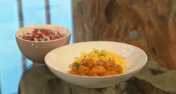 Lorraine’s chicken tikka masala with red onion salad dish on Saturday Kitchen