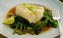 Simon Rimmer’s Miso Glazed Cod with Soy and Lime Green dish on Sunday Brunch