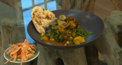 John Torode’s saag aloo with mussels, clams and spicy carrot salad dish on Saturday Kitchen