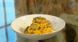 Theo’s pasta with  courgette flowers dish on Saturday Kitchen