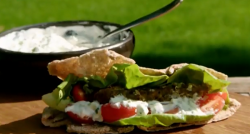 Tilly’s spicy sausage sandwich with pita bread and  zingy yoghurt sauce on Matilda and the Ramsa ...