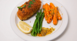 John’s chicken kiev with asparagus and carrots on Yes Chef