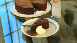 Donal’s dark chocolate polenta cake with salted caramel sauce on Saturday Kitchen