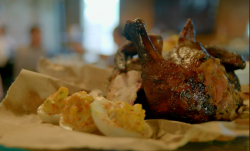 Smoked Texan chicken and deviled eggs on the Hairy Bikers Chicken and Egg series