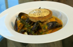 Jason Atherton’s fish stew with mussels with saffron and croutons on Saturday Kitchen