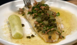 Bryn Williams lemon sole with capers dish on Yes Chef