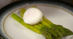 Rupert Rowley’s poached egg and asparagus dish on Yes Chef