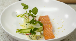 Luke Tipping’s salmon and asparagus dish on Yes Chef