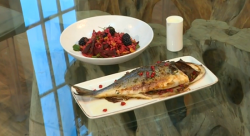 Diana Henry’s Bream stuffed with walnuts and pomegranates served with spelt, blackberries  ...