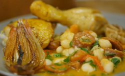 James Martin’s spanish style roast chicken with chorizo bean stew dish on Saturday Kitchen