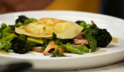 Rupert Rowley’s veal with potato and egg ravioli  dish on Yes Chef