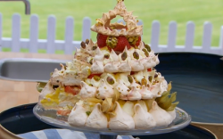 Candice’s Queen Victoria mango and strawberry meringue crown on The Great British Bake Off