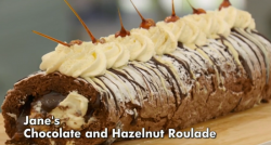 Janes’ chocolate and hazelnut roulade on The Great British Bake Off