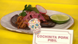 Cochinita pork pibil Mexican tacos on Sunday Brunch