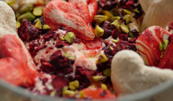 Gizzi Erskine’s seasonal Eaton Mess with Pears, Plums, Cherries, Cardamom and Pistachios o ...