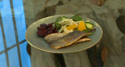 Donal’s fried trout with roasted beetroot and fennel salad dish on Saturday Kitchen