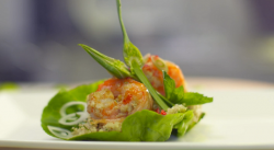 Razan and Reda’s gooseberry and garlic prawns with couscous starter on My Kitchen Rules UK