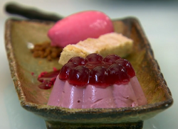 Ronnie’s Grandma Murray’s Raspberry Milk Jelly dessert on The Great British menu