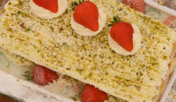 Selasi’s lemon and strawberry roulade on The Great British Bake Off