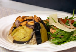 Razan and Reda’s upside down aubergine with lamb dish (makhloubeh bazenjan) on My Kitchen Rules