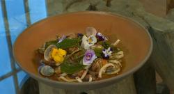 Elizabeth Allen’s Clam udon with dashi dish on Saturday Kitchen