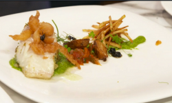 Linda and Simon’s fried cod with gin and tonic scraps dish on My Kitchen Rules