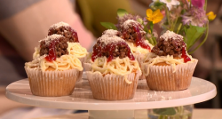 Spaghetti and meatballs muffin on The Great British Bake Off: An Extra Slice