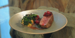 Bryn Williams venison, swede and blackberries dish on Saturday Kitchen