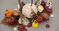 Andrew’s black forest gateau with dark chocolate mousse sphere dessert on MasterChef: The  ...