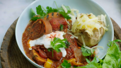 Jamie Oliver’s smoky veggie chillie with jacket potatoes dish on Jamie’s Super Food