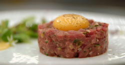 Monica’s tartare of lamb with confit egg yolk and salad dish on MasterChef: The Professionals