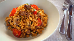 Gino’s risotto with duck mushrooms and cherry tomatoes on Gino’s Italian Escape: Hidden Italy
